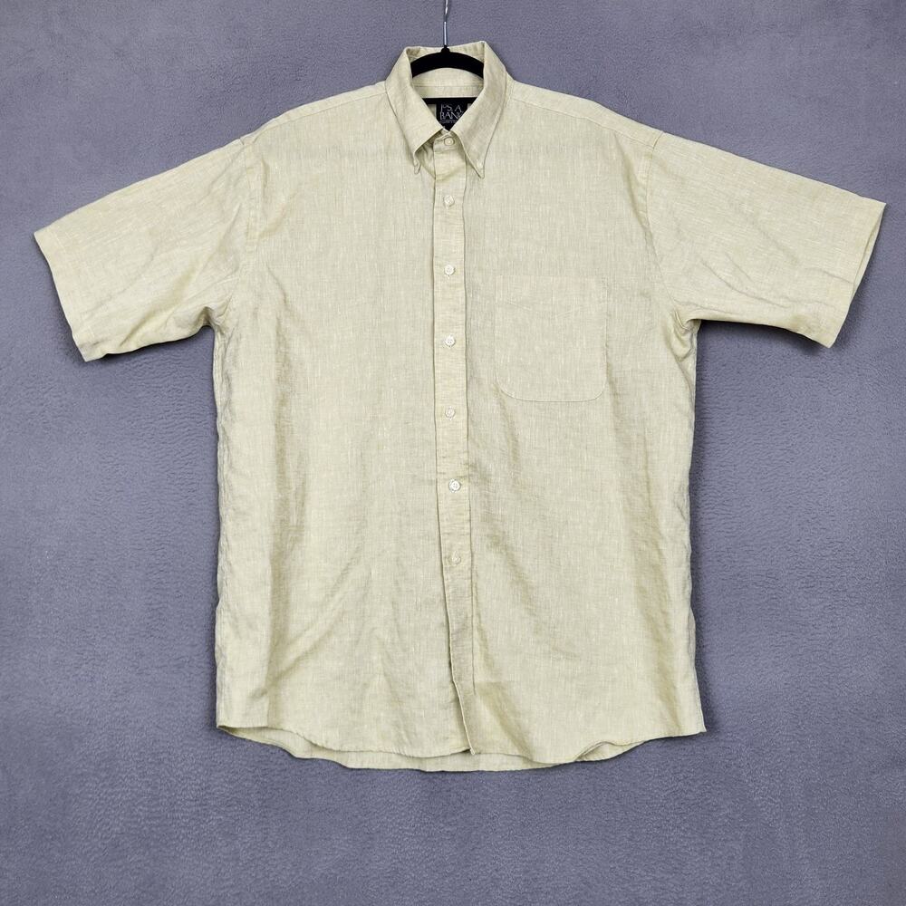 Jos. A. Bank Shirt Mens Large Green 100% Linen Short Sleeve Button-Up Casual